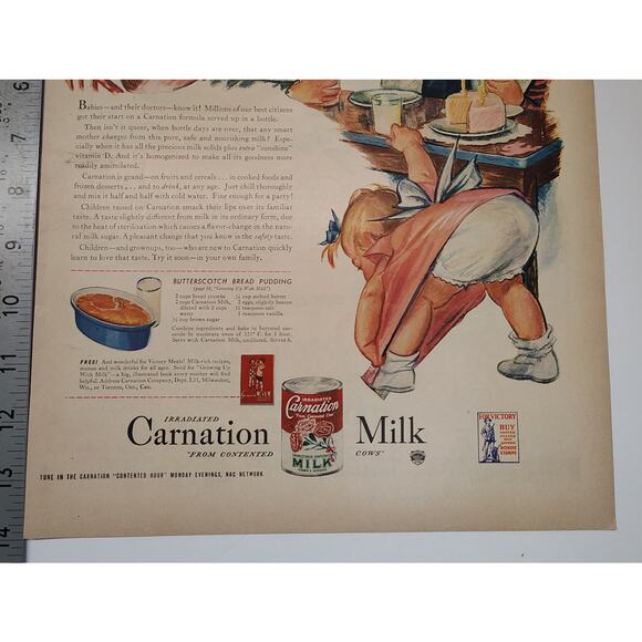 1943 Carnation Milk Print Ad Bottoms Up Party Scene Kids Drinking 1940s Ephemera - Picture 5 of 7